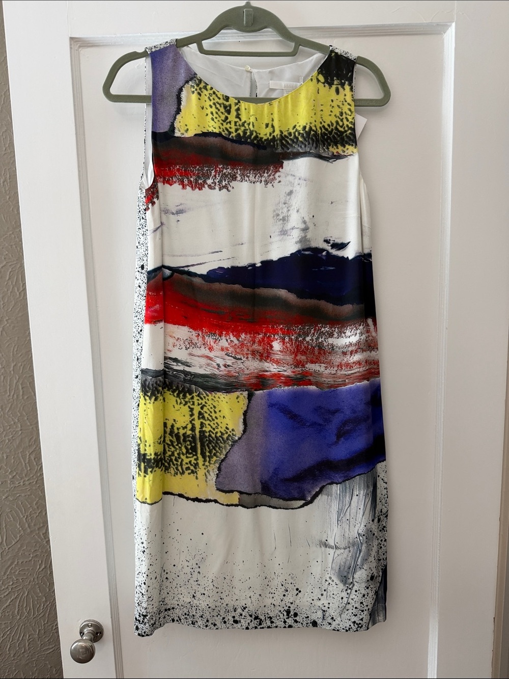 Boss Sleeveless Shift Dress in White with Red, Yellow & Blue Accents